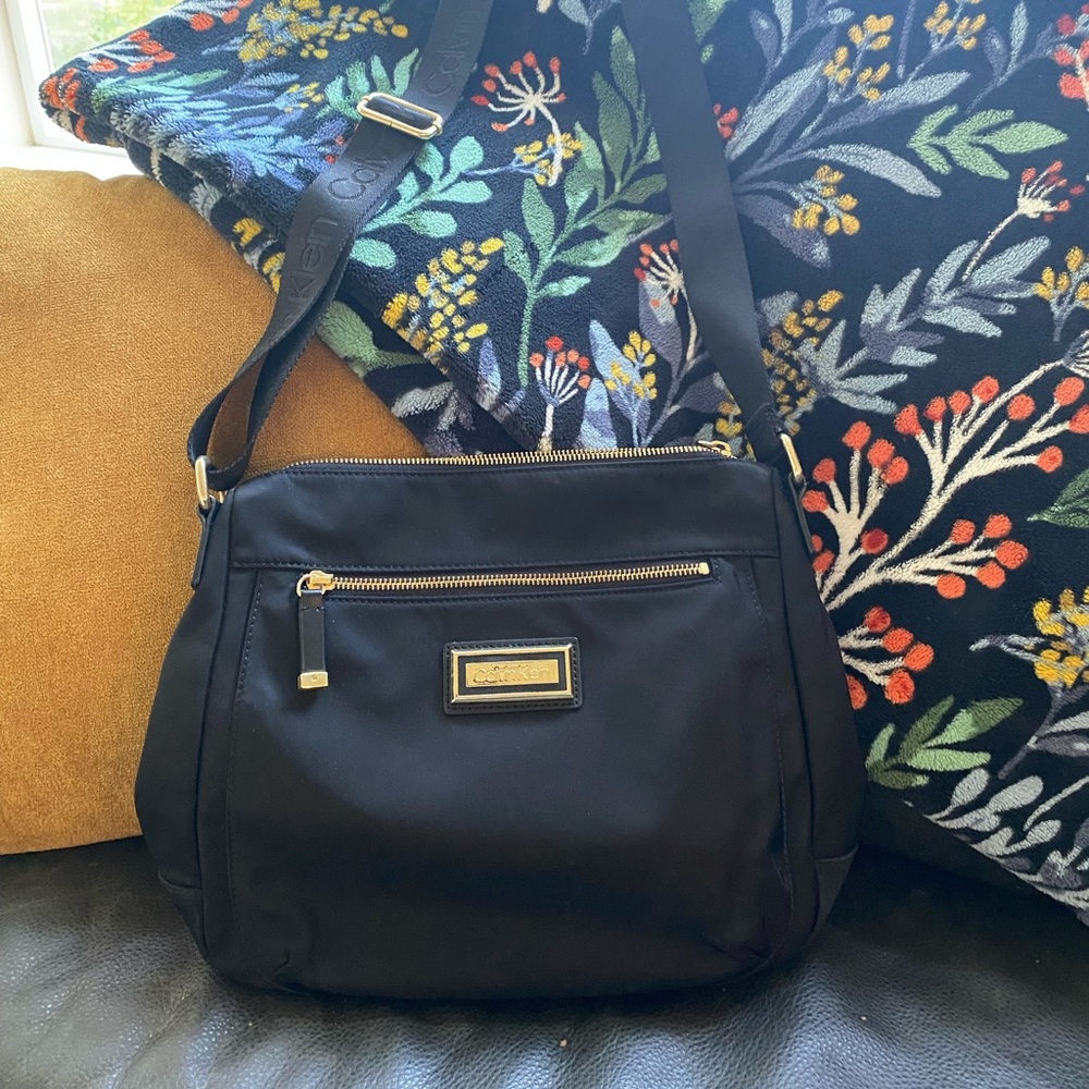 Black Calvin Klein crossbody bag nylon gold hardware